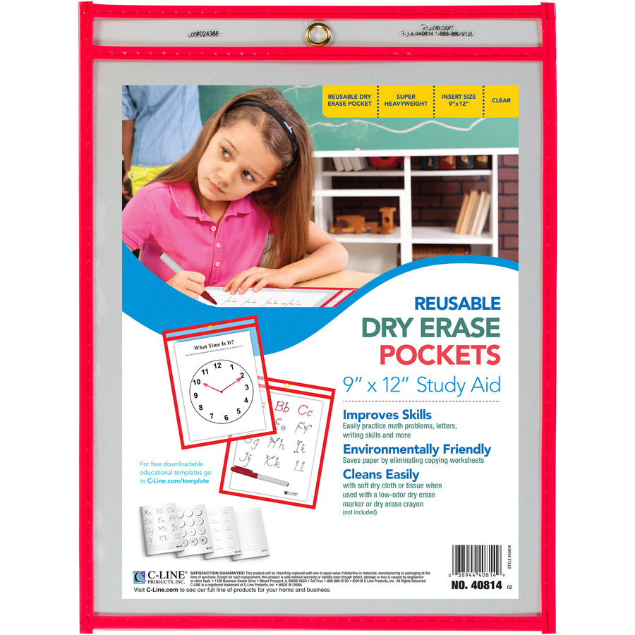 C-Line Reusable Dry Erase Pocket - Study Aid (40814)