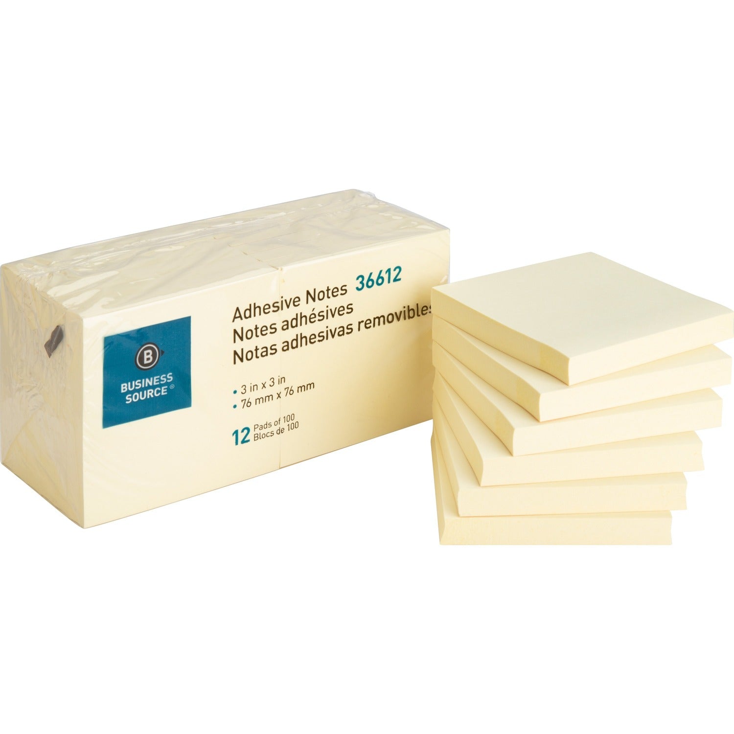 Business Source Yellow Repositionable Adhesive Notes (36612)