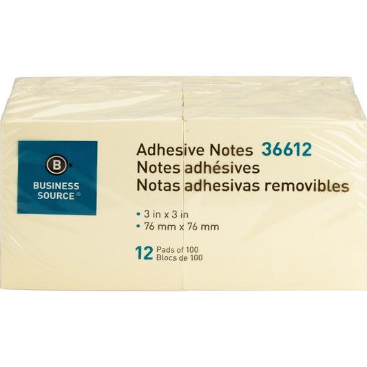 Business Source Yellow Repositionable Adhesive Notes (36612)