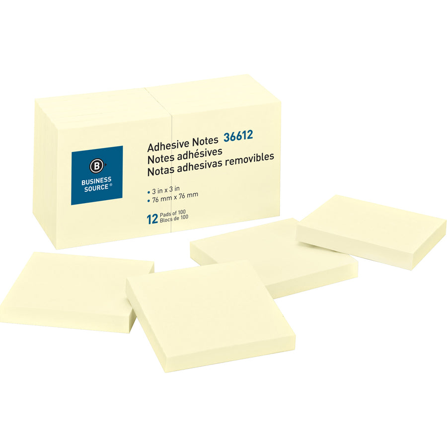 Business Source Yellow Repositionable Adhesive Notes (36612)