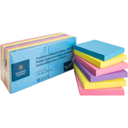 Business Source 3x3 Extreme Colors Adhesive Notes (36615)