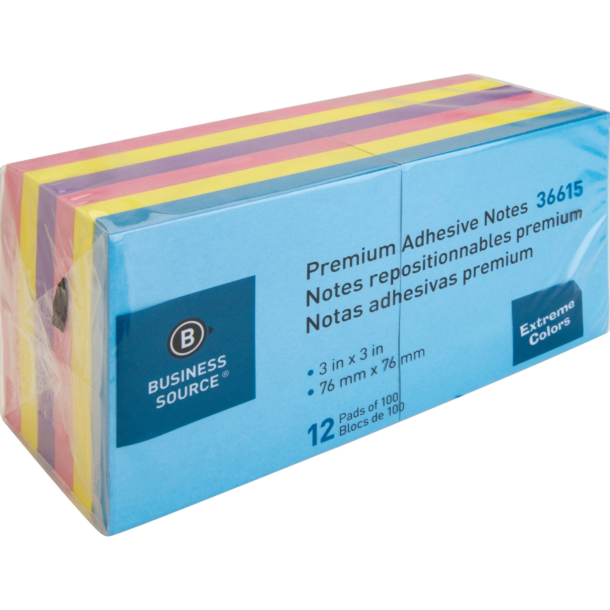 Business Source 3x3 Extreme Colors Adhesive Notes (36615)