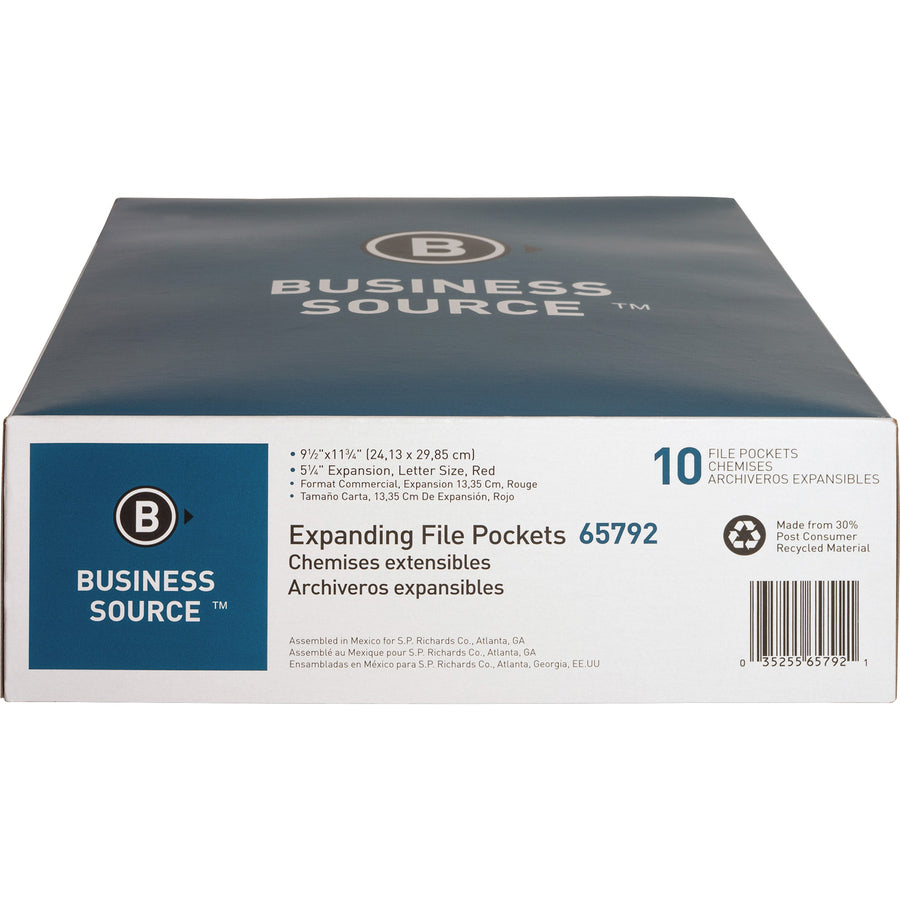 Business Source Straight Tab Cut Letter Recycled File Pocket (65792)