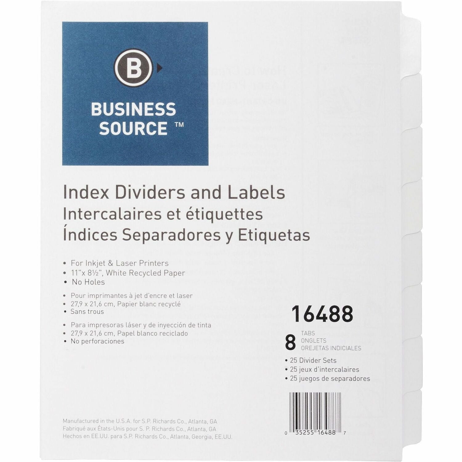 Business Source Unpunched Index Dividers Set (16488)