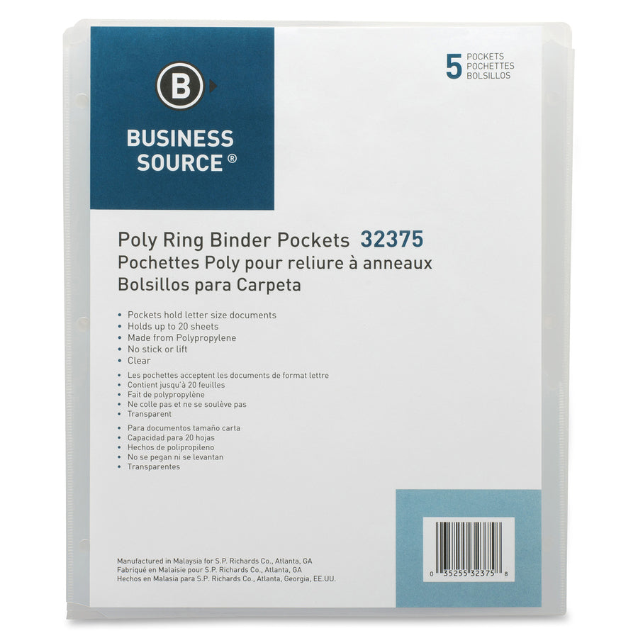 Business Source Poly Binder Pockets (32375)