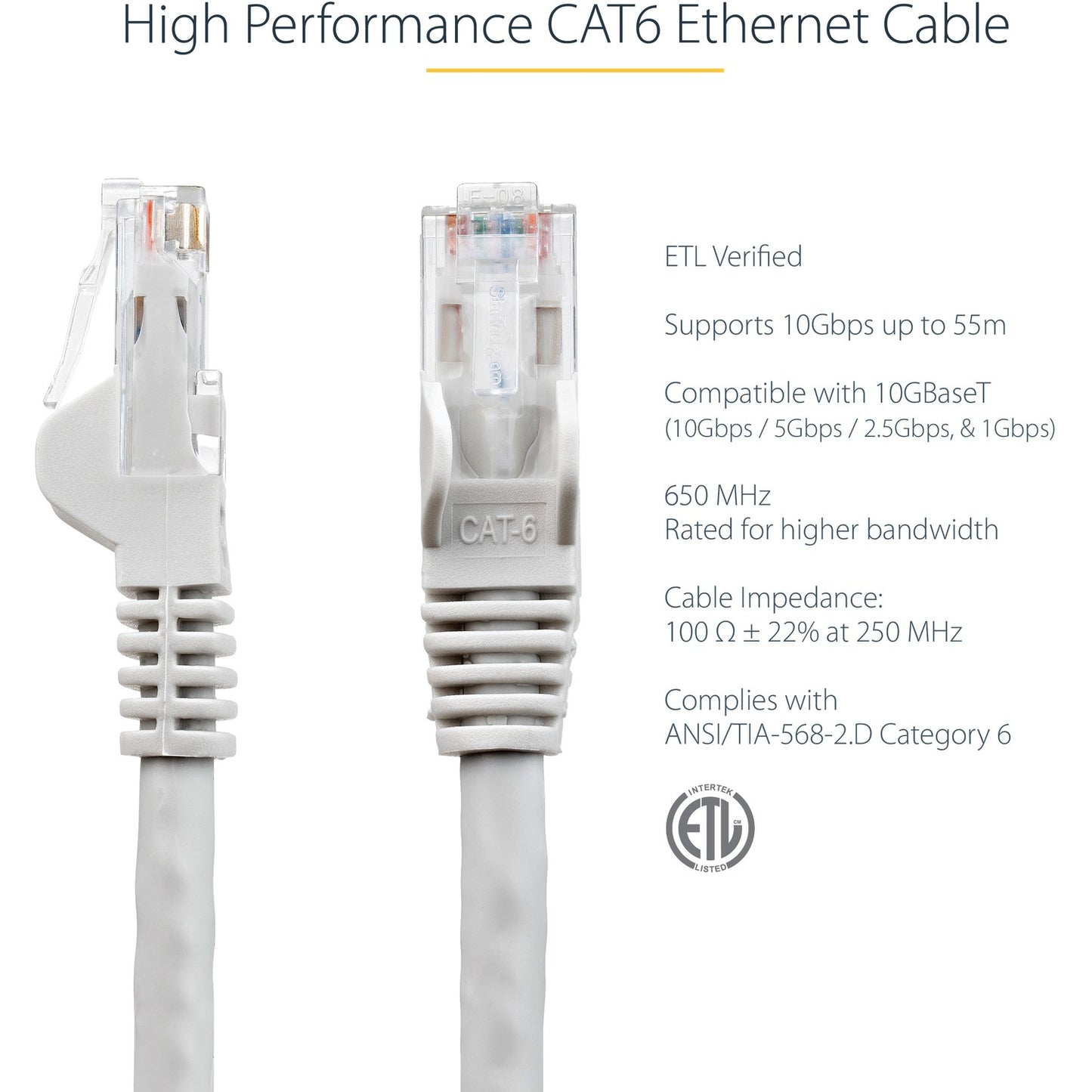 StarTech 100ft Cat6 Ethernet Cable Gray 100w Poe (N6PATCH100GR)