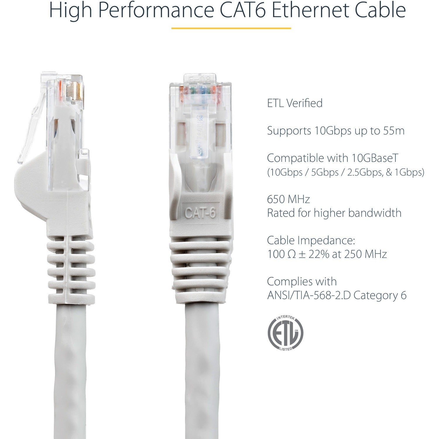 StarTech 100ft Cat6 Ethernet Cable Gray 100w Poe (N6PATCH100GR)