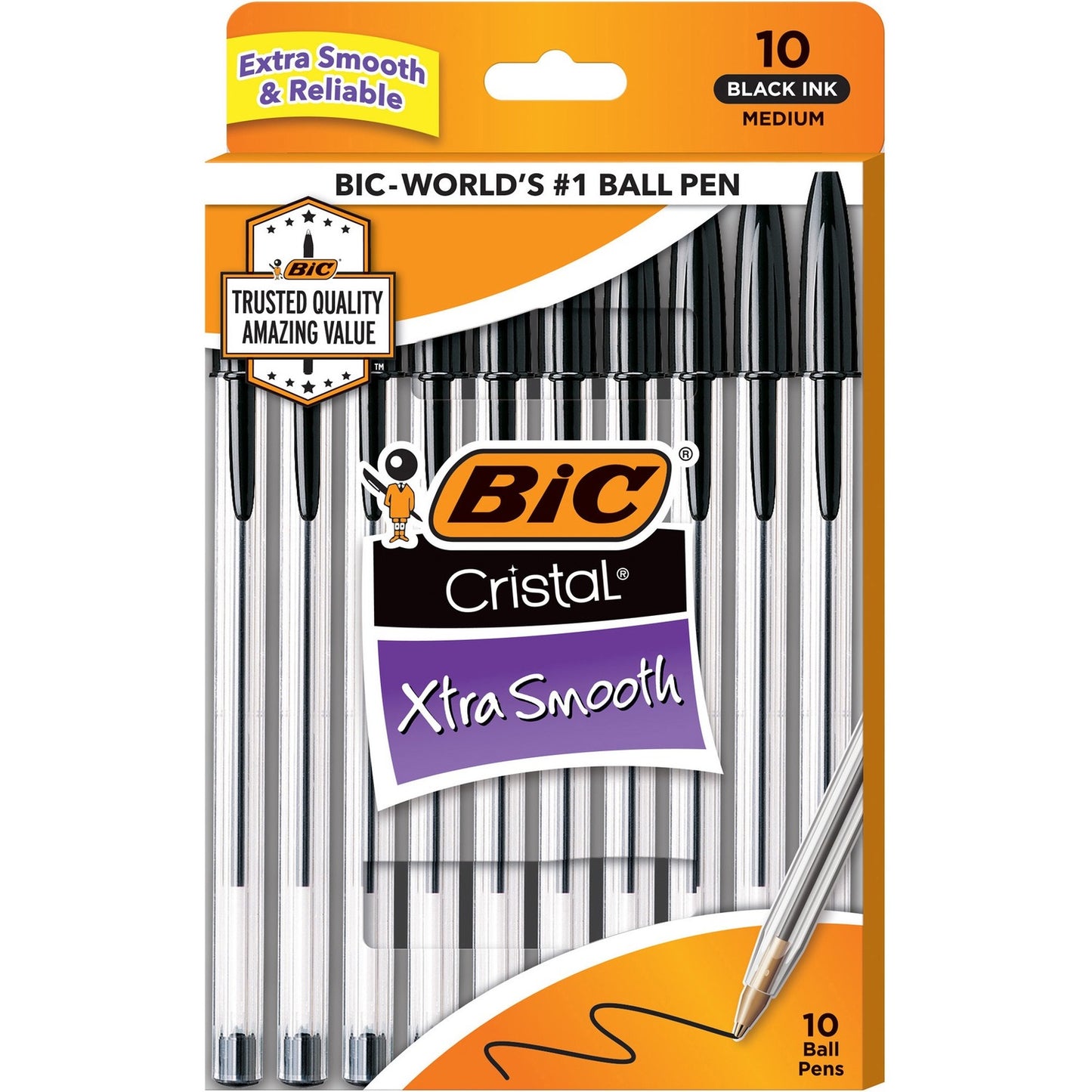 BIC Cristal Ballpoint Stick Pens (MSP10BK)