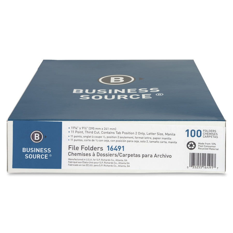 Business Source 1/3 Tab Cut Letter Recycled Top Tab File Folder (16491)