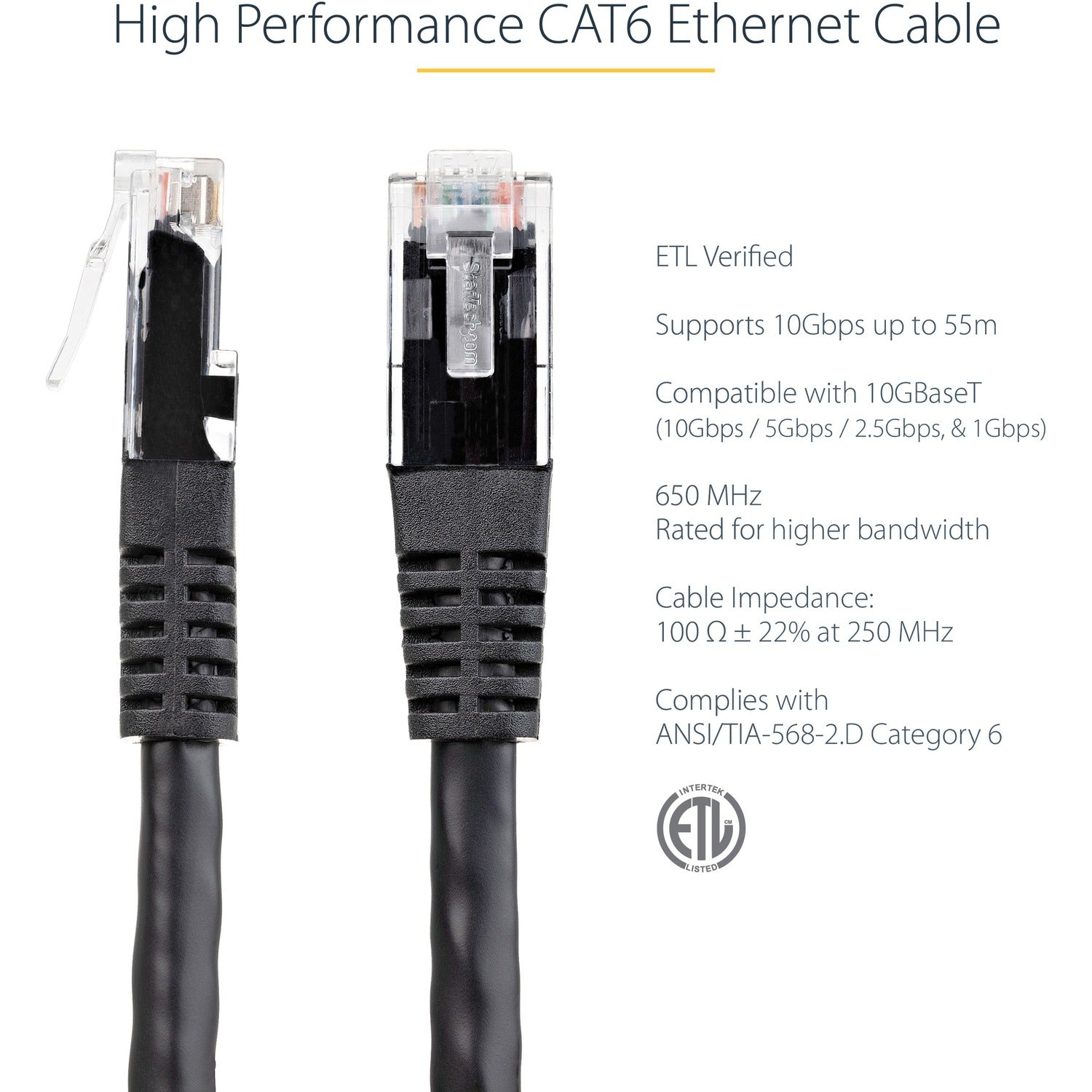 StarTech 2ft Cat6 Ethernet Cable Black Cat 6 Poe (C6PATCH2BK)