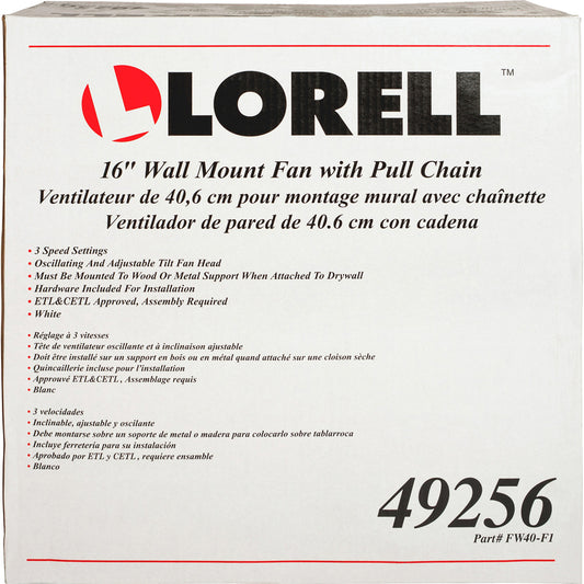 Lorell Pull-chain Wall-Mounting 3-speed Fan (49256)