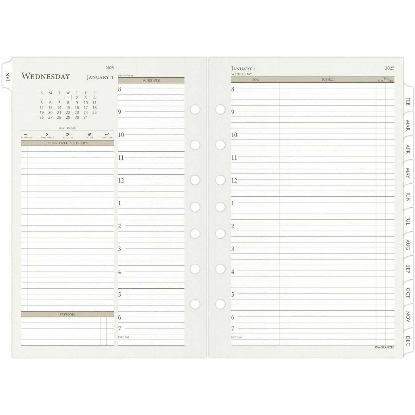 At-A-Glance Daily Monthly Planner Two Page Per Day Refill, Loose-Leaf, Desk Size (481225A)