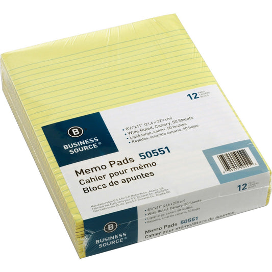 Business Source Glued Top Ruled Memo Pads - Letter (50551)