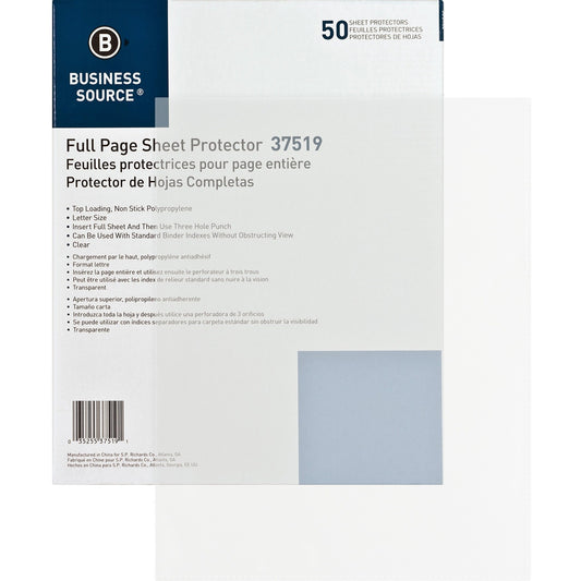 Business Source Full Sheet Top Load Poly Sheet Protectors (37519)