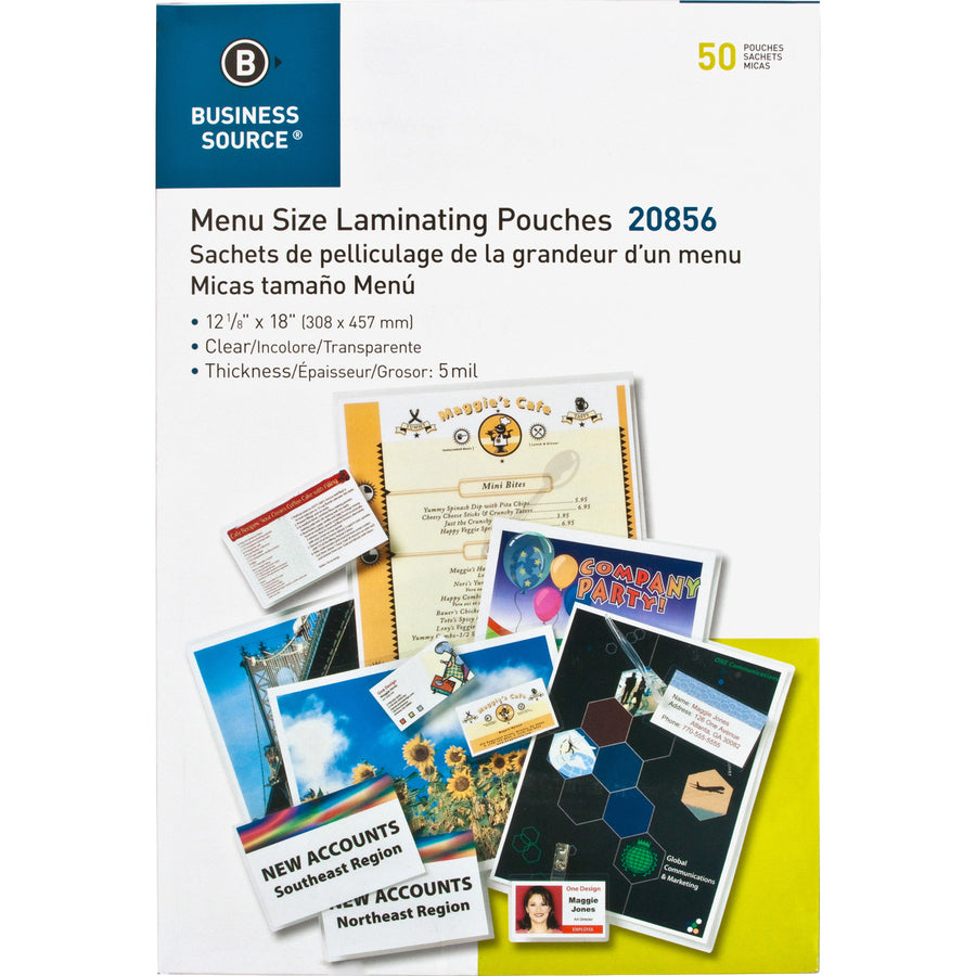 Business Source 5 mil Menu-size Laminating Pouches (20856)