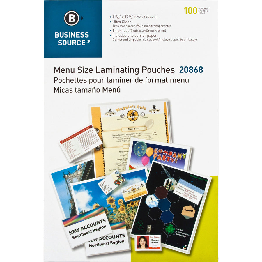 Business Source 5 mil Menu Laminating Pouches (20868)