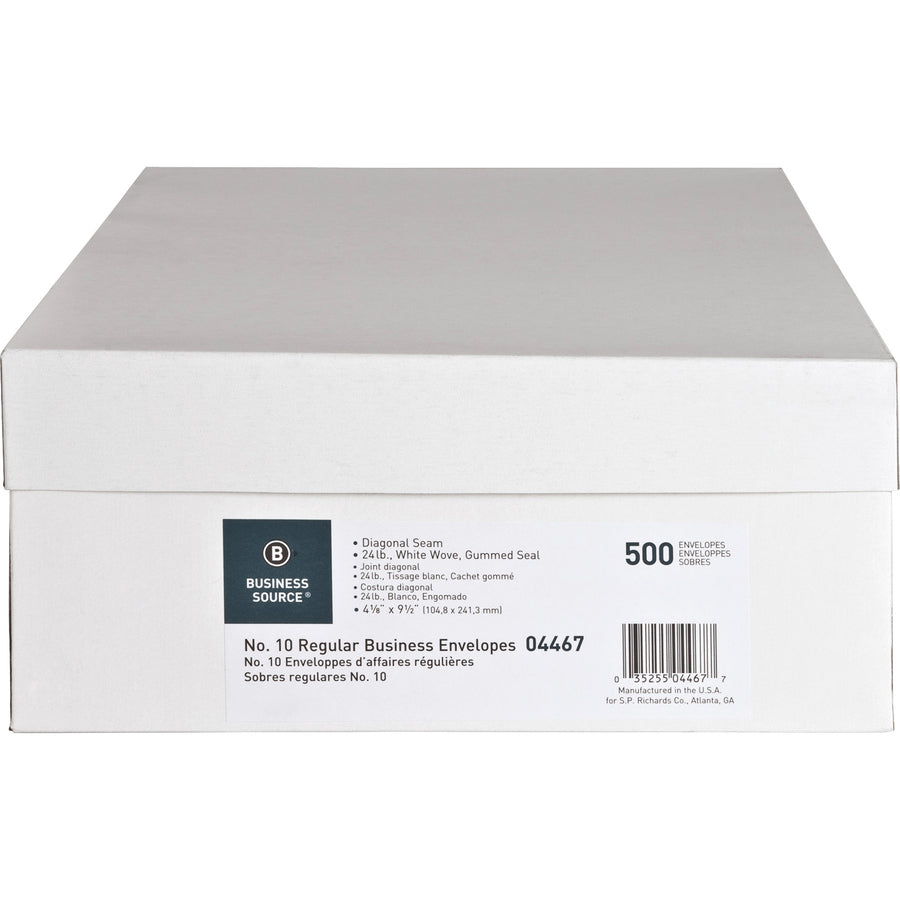 Business Source No. 10 White Wove V-Flap Business Envelopes (04467)