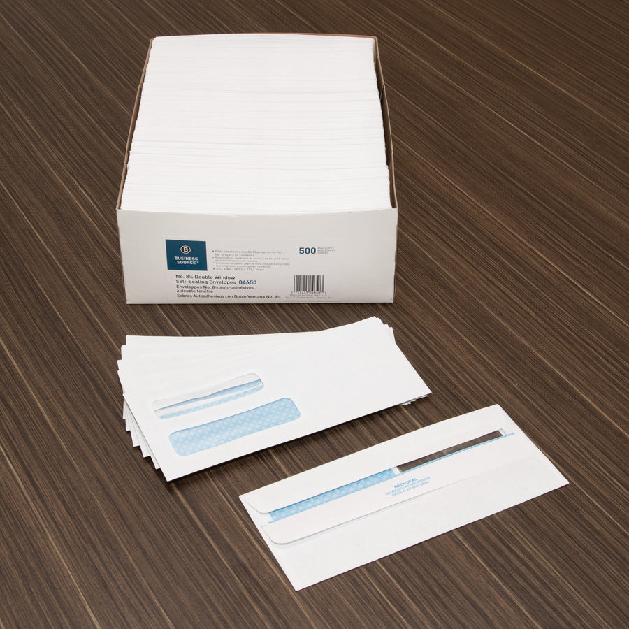 Business Source Double Window No. 8-5/8 Check Envelopes (04650)