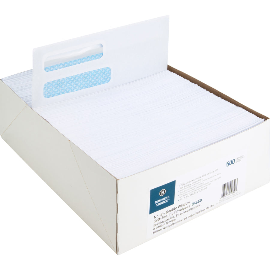 Business Source Double Window No. 8-5/8 Check Envelopes (04650)