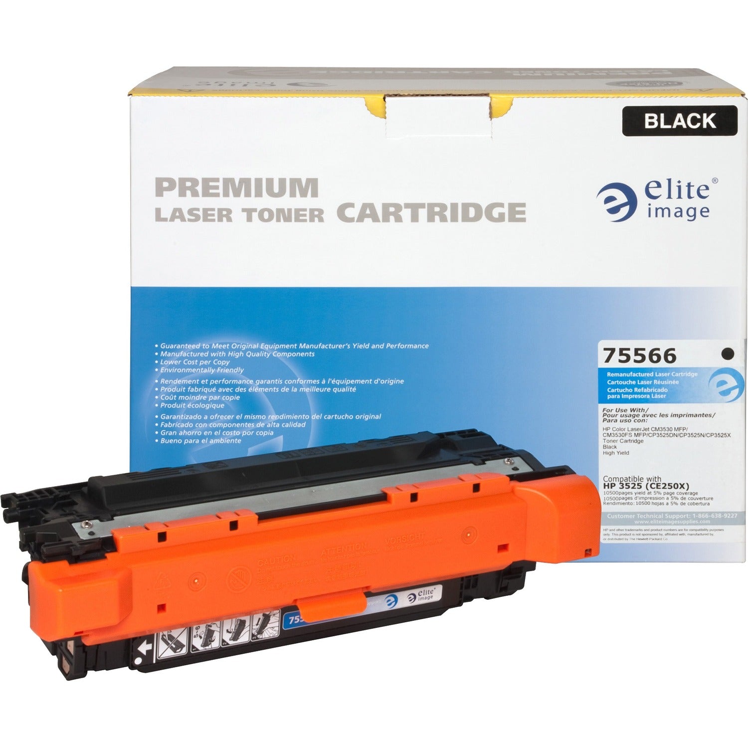 Elite Image Remanufactured Laser Toner Cartridge - Alternative for HP 504X (CE250X) - Black - 1 Each (75566)