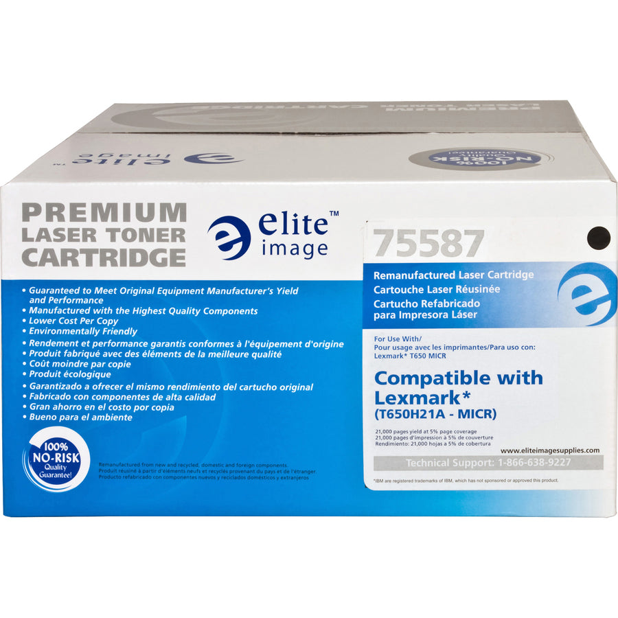 Elite Image Remanufactured MICR High Yield Laser Toner Cartridge - Alternative for Lexmark T650H21A - Black - 1 Each (75587)