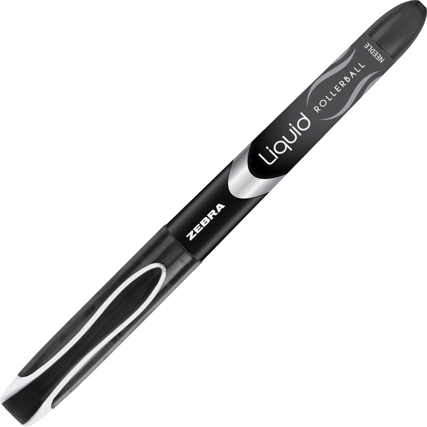 Zebra Liquid Ink Roller Ball Pen, Stick, Extra-Fine 0.5 mm, Black Ink, Black/Silver Barrel, 12/Pack (44410)