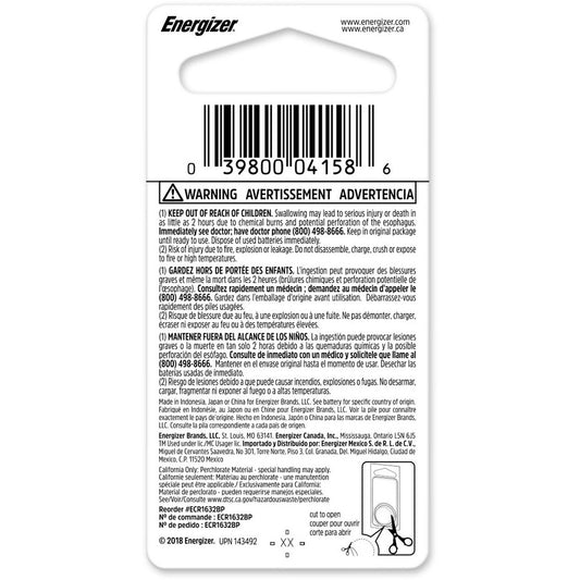 Energizer 1632 Lithium Coin Battery, 1 Pack (ECR1632BP)