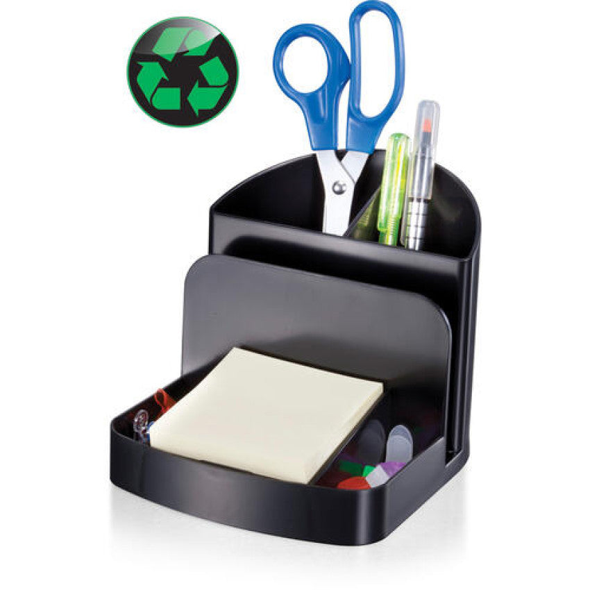 Officemate Recycled Desktop Supplies Organizer, 5 Compartments, Plastic, 5.38 x 6.75 x 5, Black (26022)