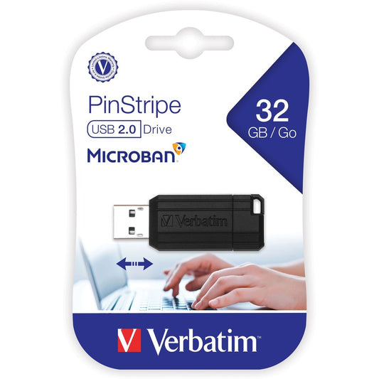 Microban 32GB PinStripe USB Flash Drive - Black (49064)