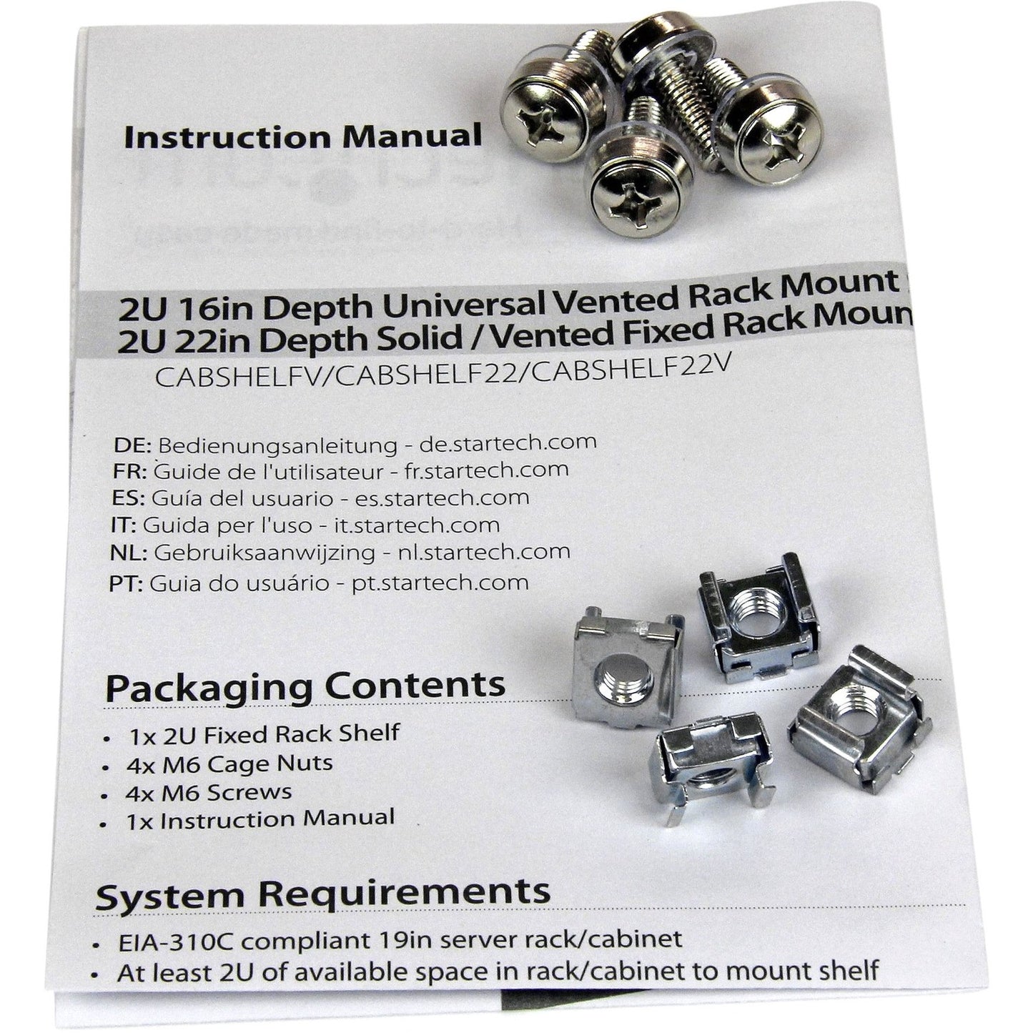 StarTech 2u 22in Vented Fixed Rack Mount Shelf (CABSHELF22V)