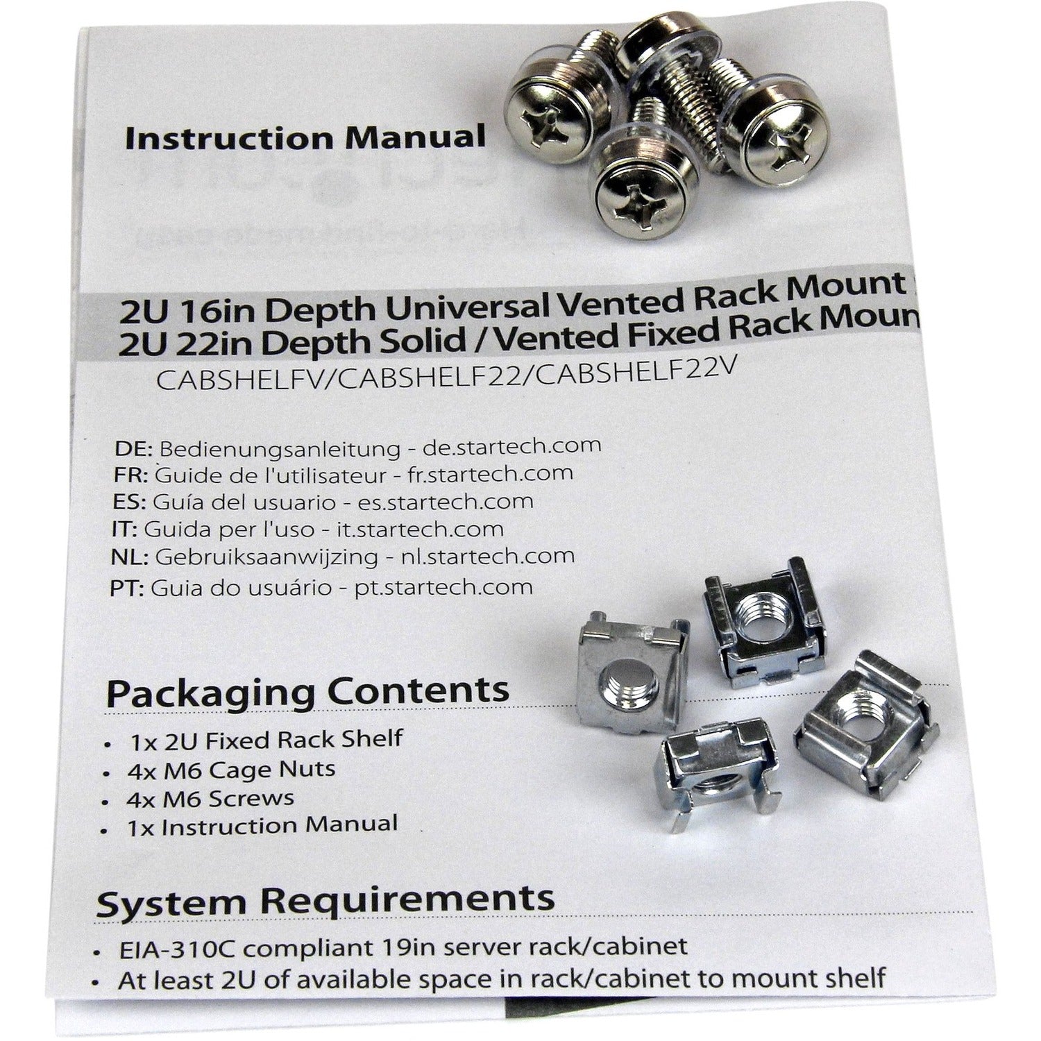 StarTech 2u 22in Vented Fixed Rack Mount Shelf (CABSHELF22V)