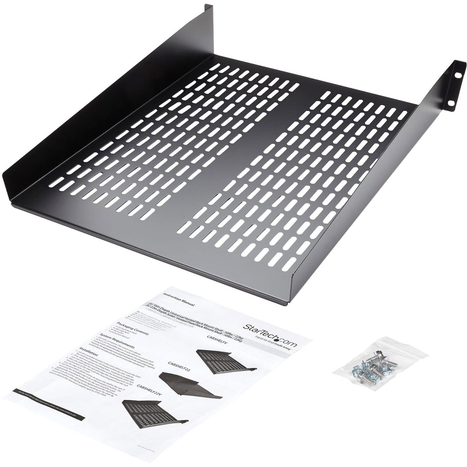 StarTech 2u 22in Vented Fixed Rack Mount Shelf (CABSHELF22V)