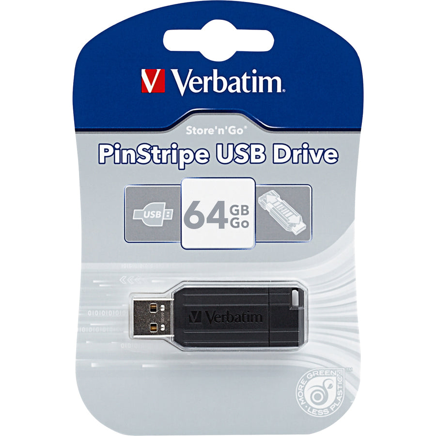 Microban 64GB PinStripe USB Flash Drive - Black (49065)