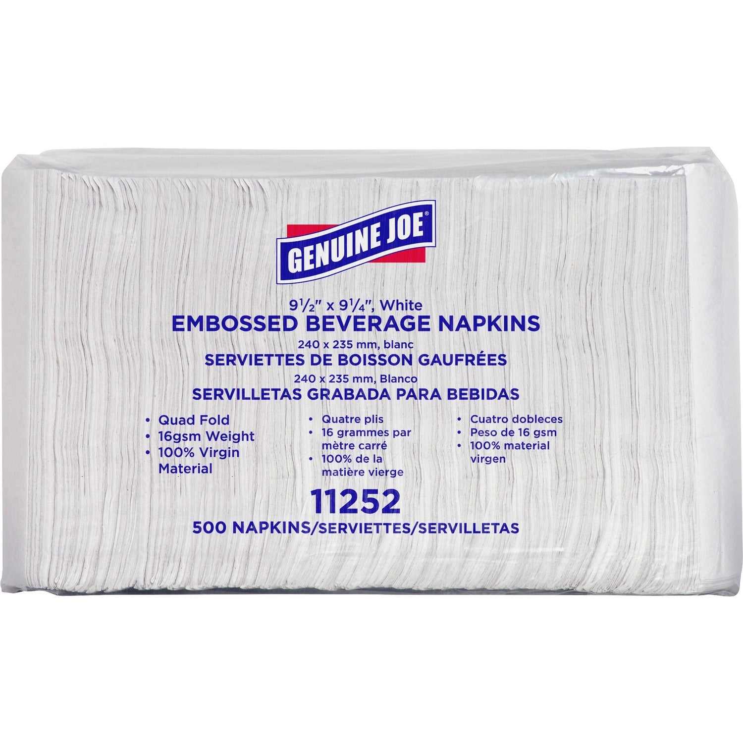 Genuine Joe Quad-fold Square Beverage Napkins (11252)