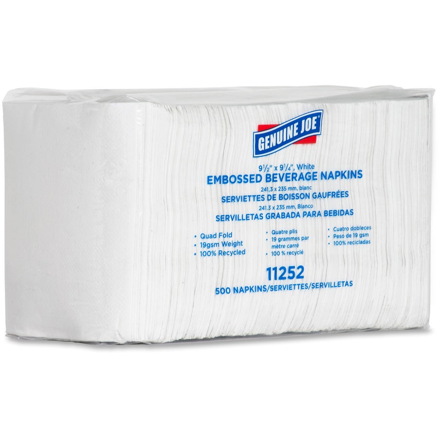 Genuine Joe Quad-fold Square Beverage Napkins (11252)