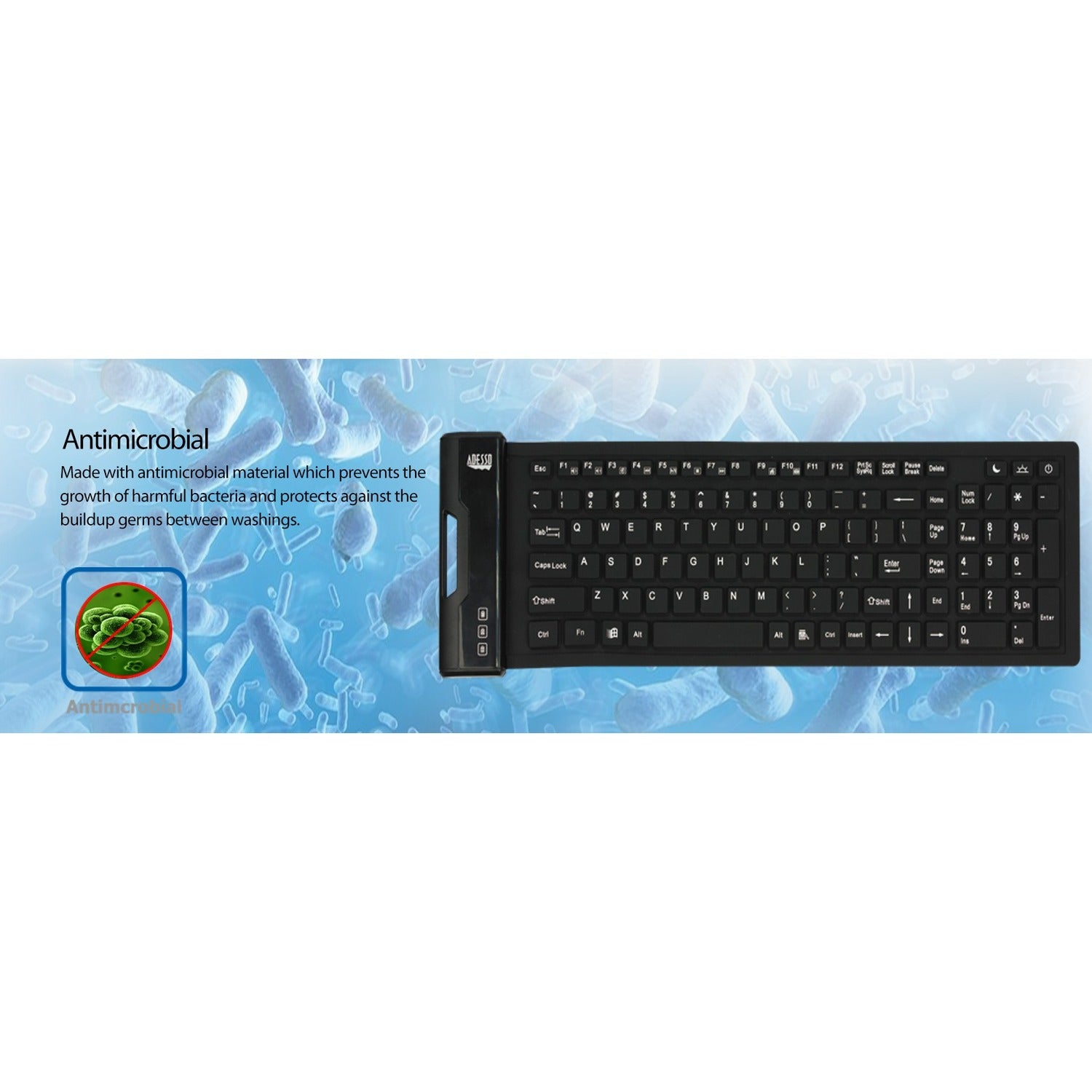 Adesso Antimicrobial Waterproof 108-key Usb (AKB222UB)