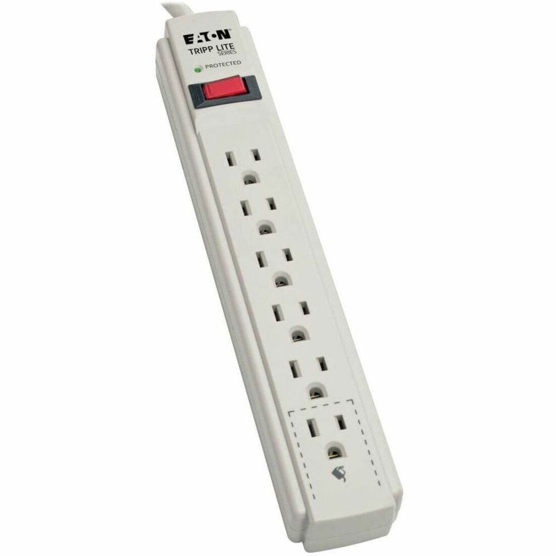 Eaton Tripp Lite Series Protect It! 6-Outlet Surge Protector, 8 ft. (2.43 m) Cord, 990 Joules, Low-Profile Right-Angle 5-15P plug (TLP608)