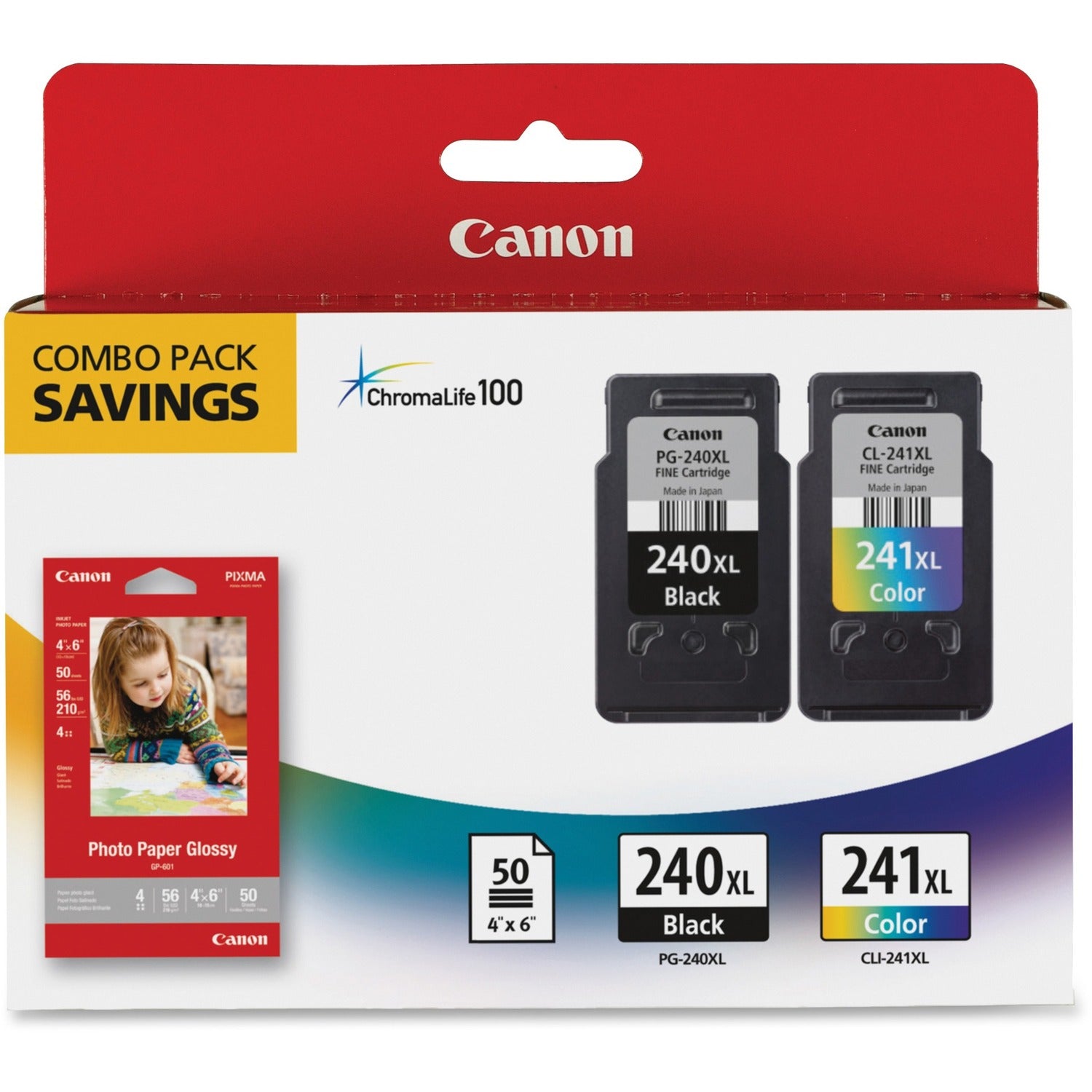 Canon PG-240XL/CL-241XL/GP-502 Original High Yield Inkjet Ink Cartridge/Paper Kit - Combo Pack - Black, Tri-color - 2 / Pack (240XCL241XL)