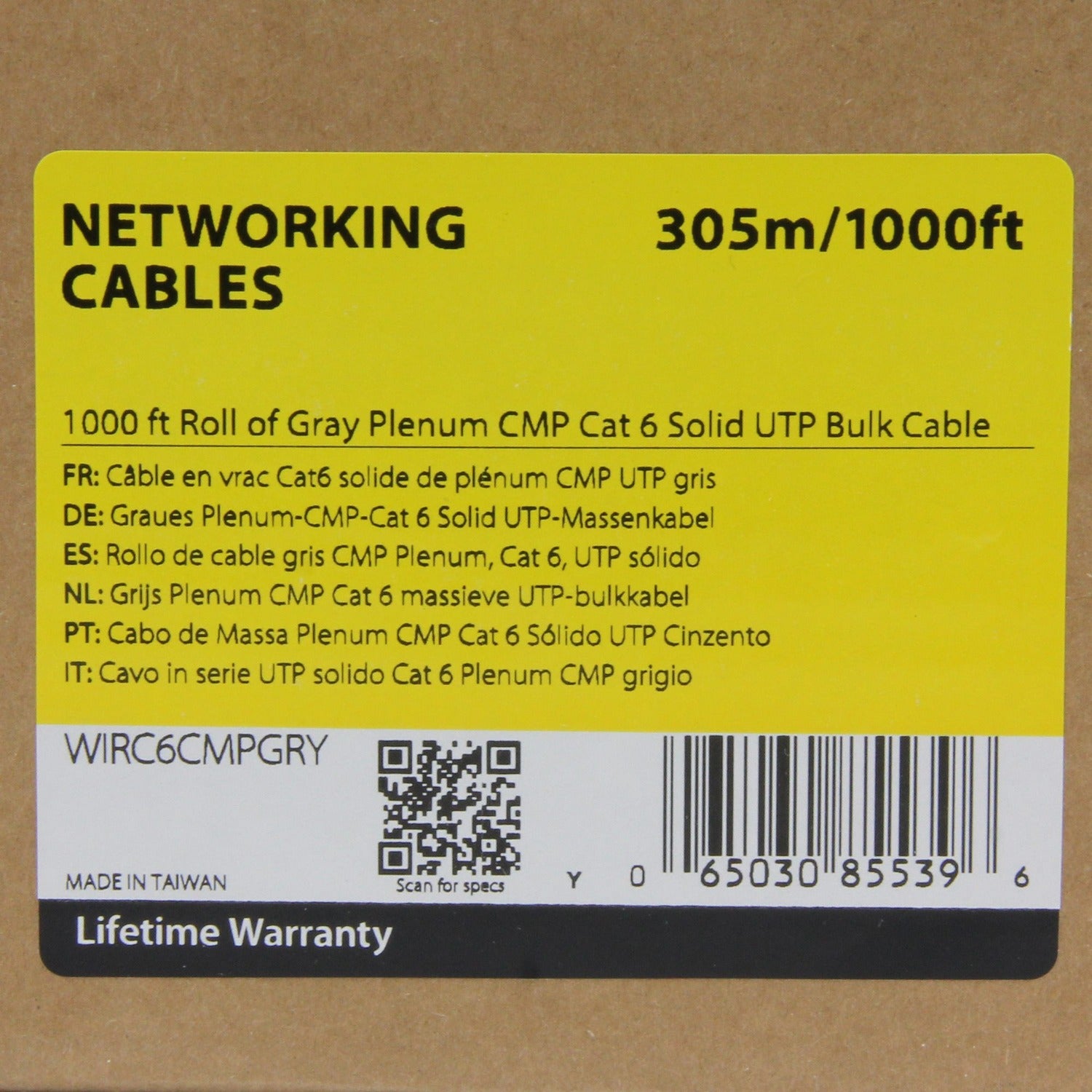 StarTech 1000 Ft Gray Plenum Cmp Cat6 Bulk Cable (WIRC6CMPGRY)