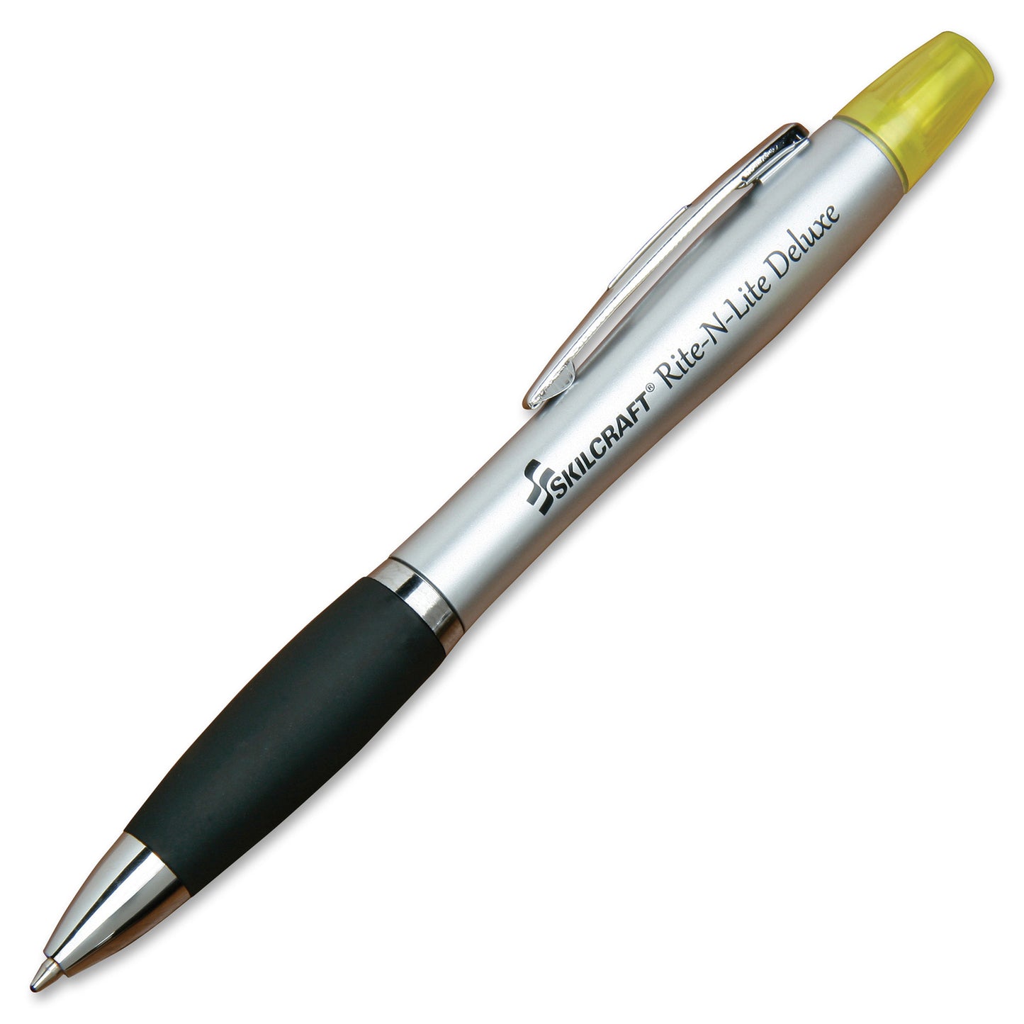 AbilityOne 7520016206416, SKILCRAFT Rite-N-Lite Deluxe, Fluorescent Yellow/Black Ink, Chisel/Conical Tips, Silver/Black Barrel, Dozen