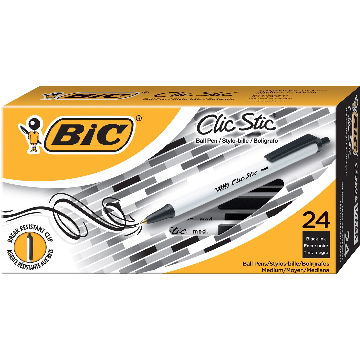 BIC Clic Stic Fashion Retractable Ball Point Pen, Black, 24 Pack (CSM241BLK)