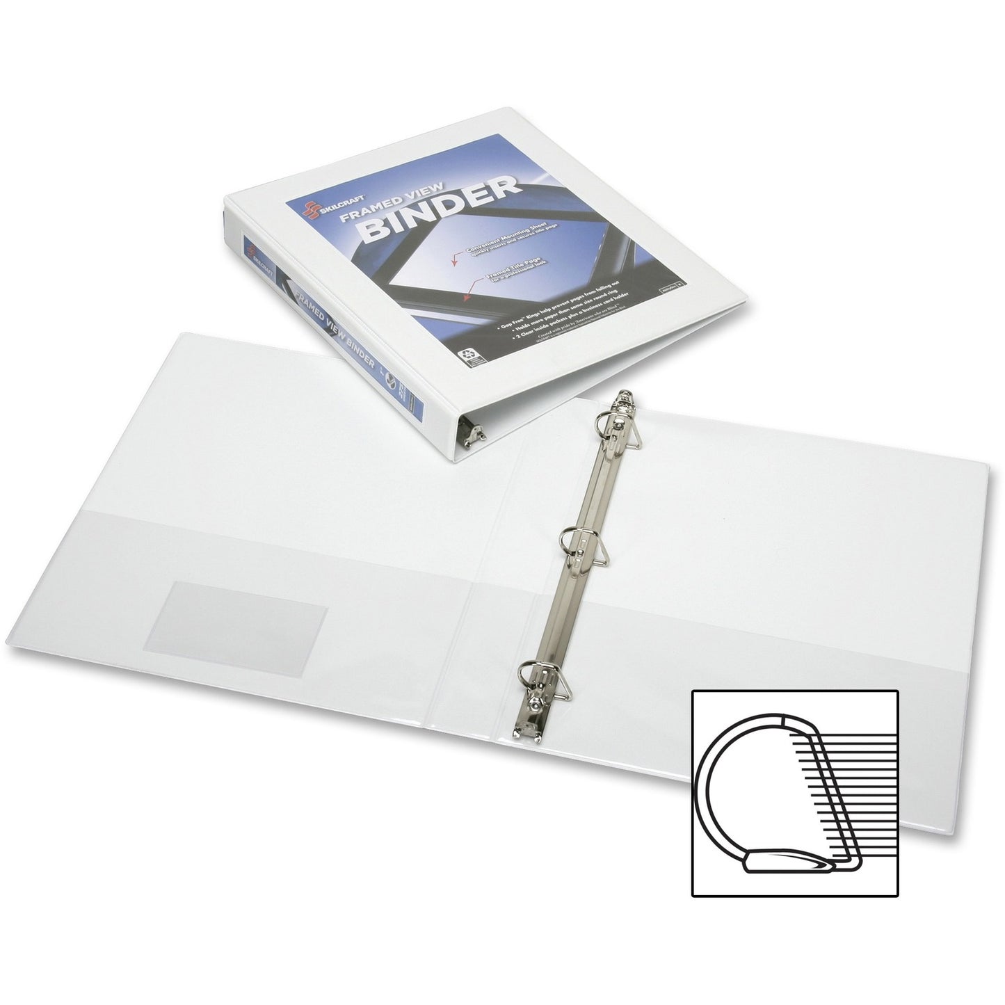 AbilityOne 7510014621391, SKILCRAFT Framed Slant-D Ring View Binder, 3 Rings, 1.5" Capacity, 11 x 8.5, White