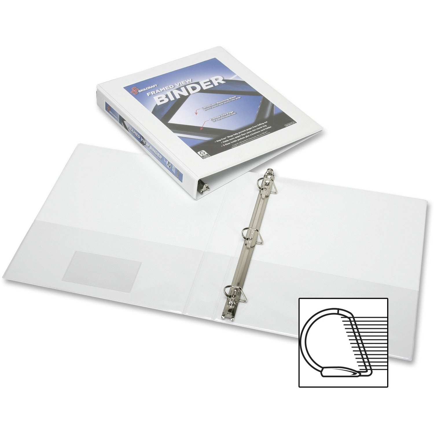 AbilityOne 7510014621391, SKILCRAFT Framed Slant-D Ring View Binder, 3 Rings, 1.5" Capacity, 11 x 8.5, White