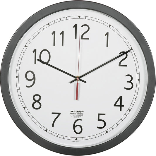 AbilityOne 6645016238824 SKILCRAFT Quartz Wall Clock, 16.5" Overall Diameter, Black Case, 1 AA (sold separately)