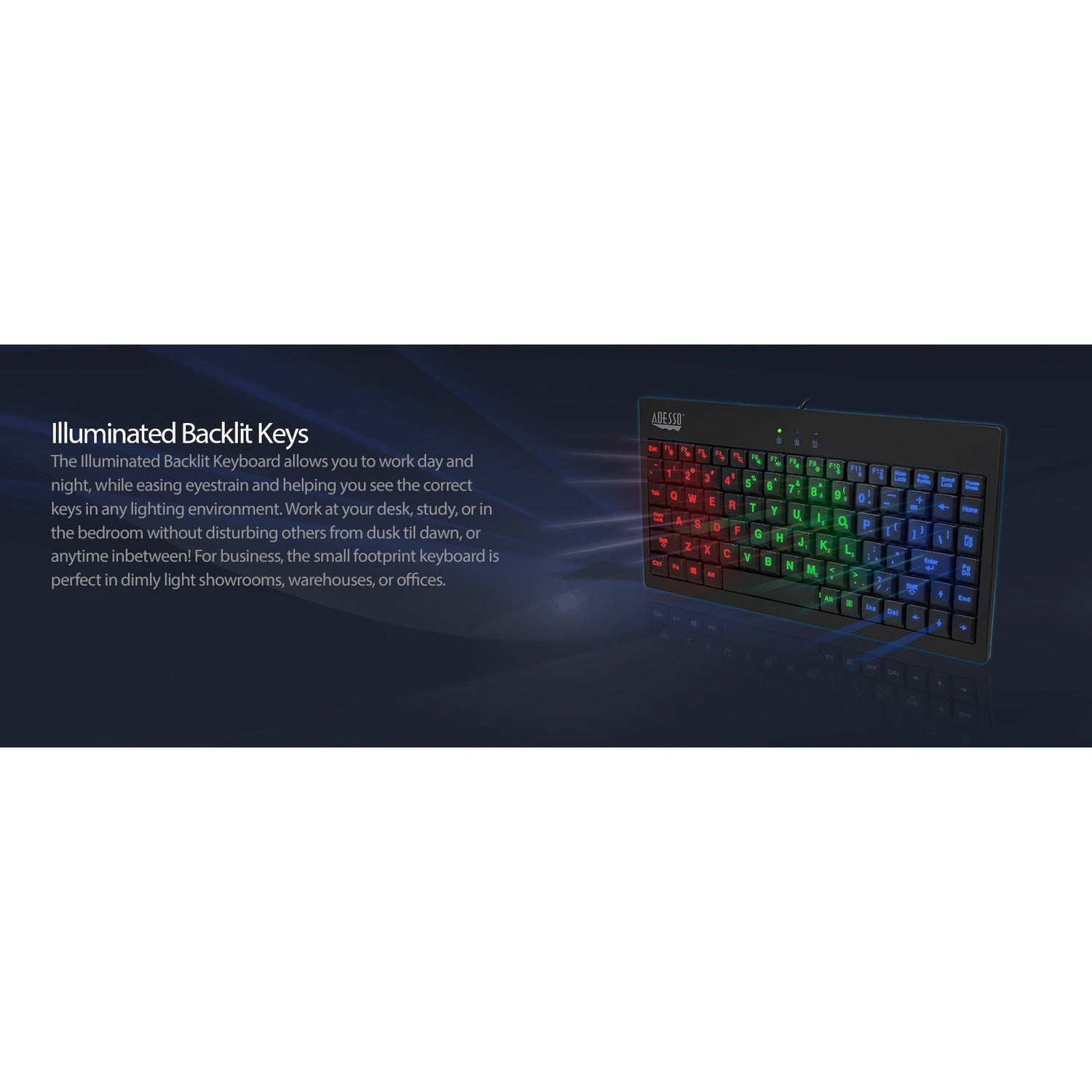 Adesso 3 Colors Illuminated 2x Largeusbkeyboard (AKB110EB)