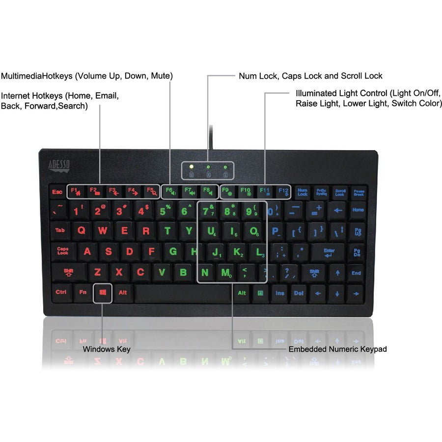 Adesso 3 Colors Illuminated 2x Largeusbkeyboard (AKB110EB)