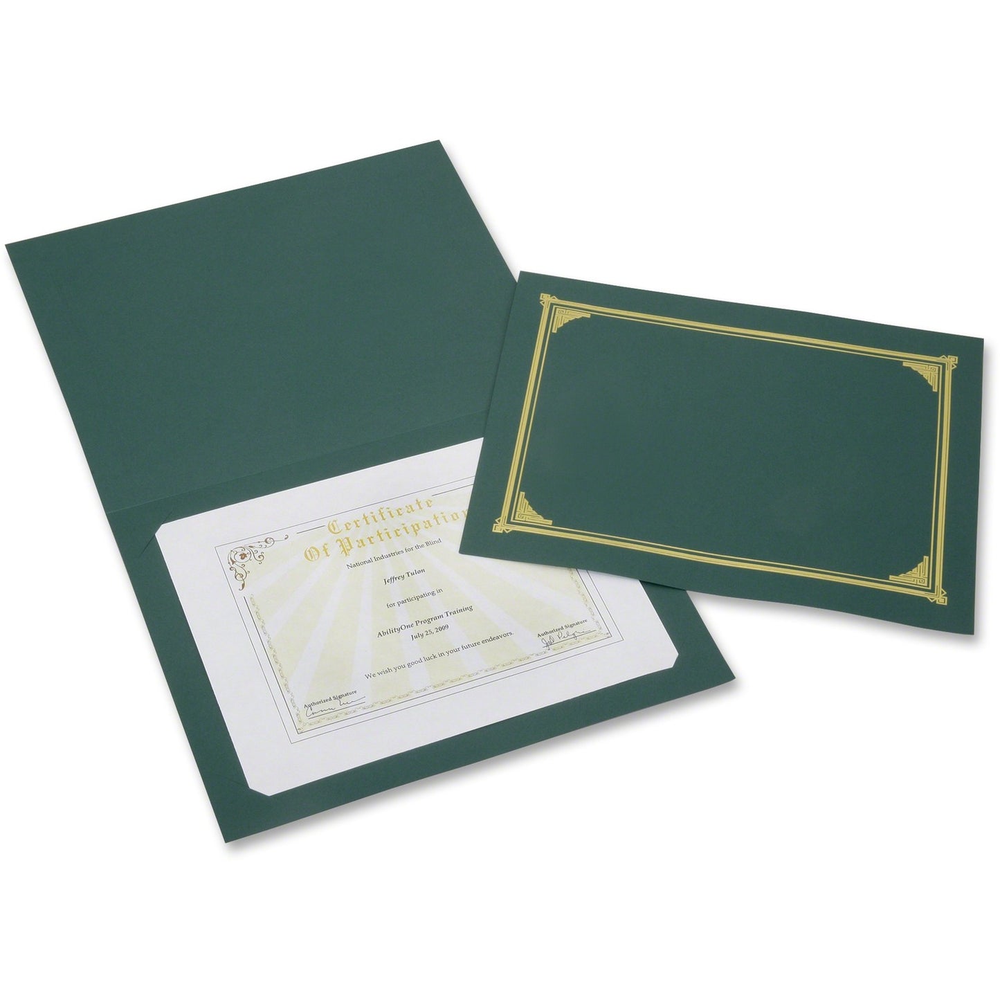 AbilityOne 7510016272961 SKILCRAFT Gold Foil Document Cover, 12 1/2 x 9 3/4, Green, 6/Pack