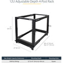 StarTech 12u 19in Open Frame Server Rack 22-40in (4POSTRACK12U)