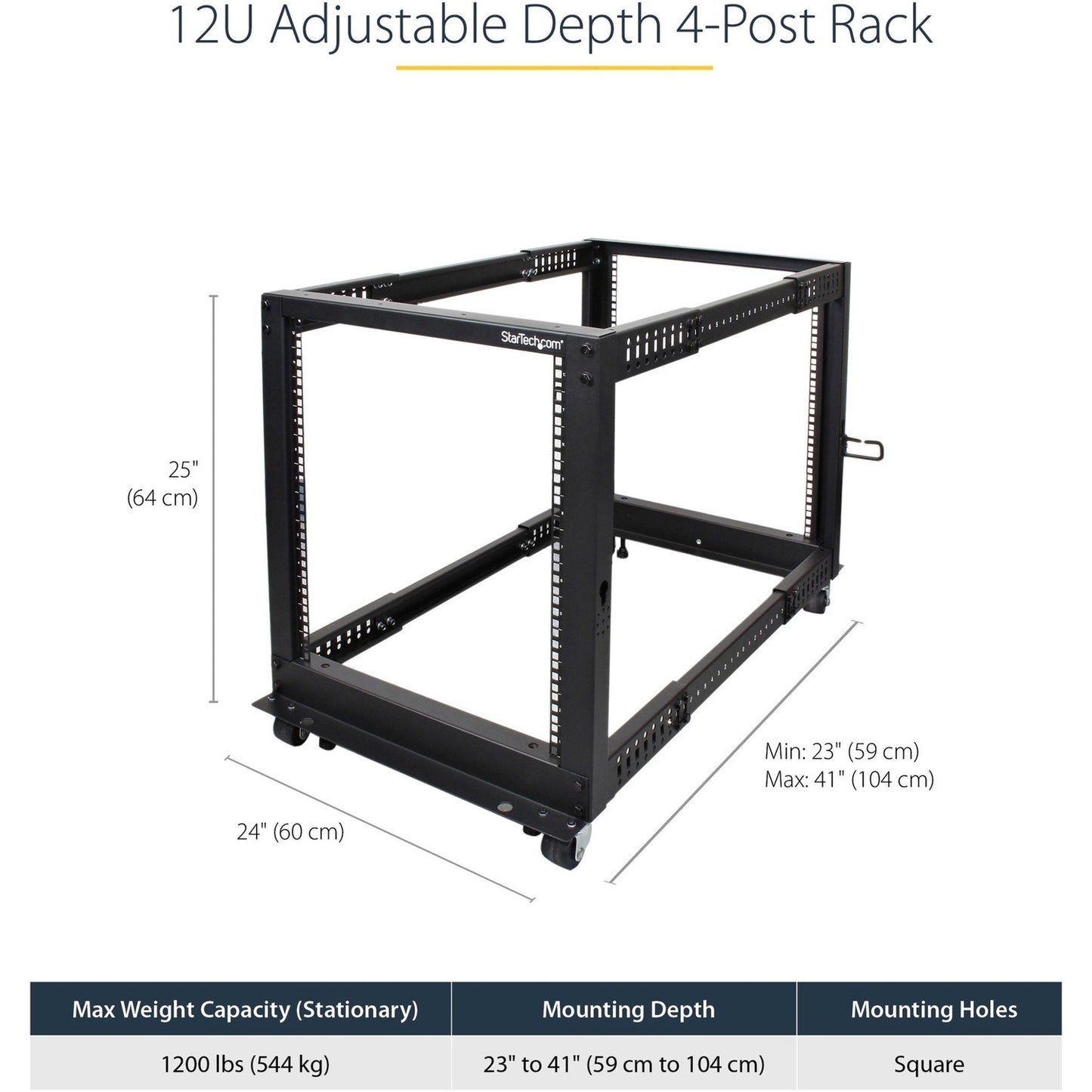 StarTech 12u 19in Open Frame Server Rack 22-40in (4POSTRACK12U)
