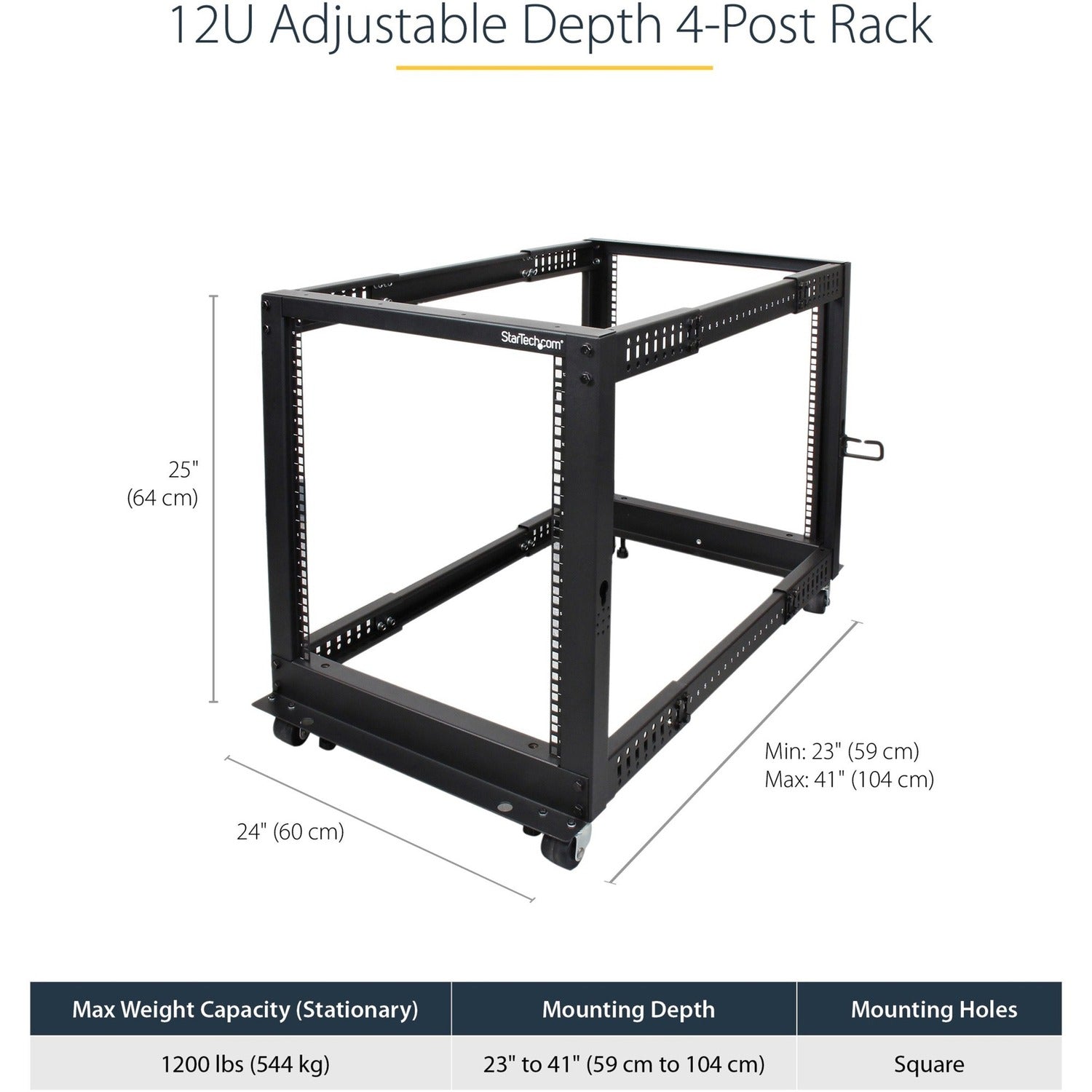 StarTech 12u 19in Open Frame Server Rack 22-40in (4POSTRACK12U)